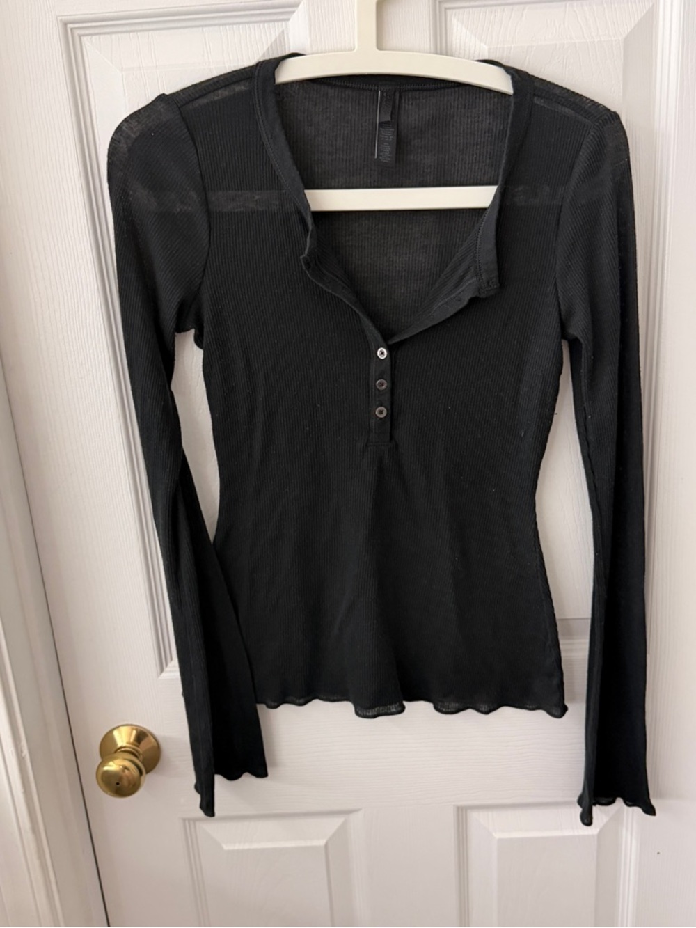 Skims Black Long-Sleeve Henley Top size S